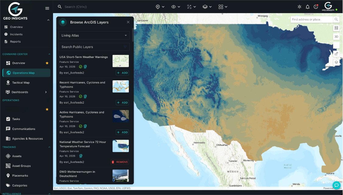 Browse ArcGIS Living Atlas layers on Operations Map
