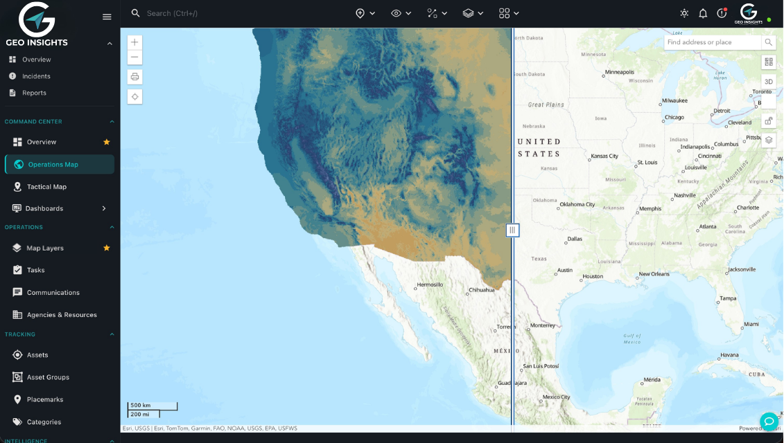 Layer swipe compare on Operations Map